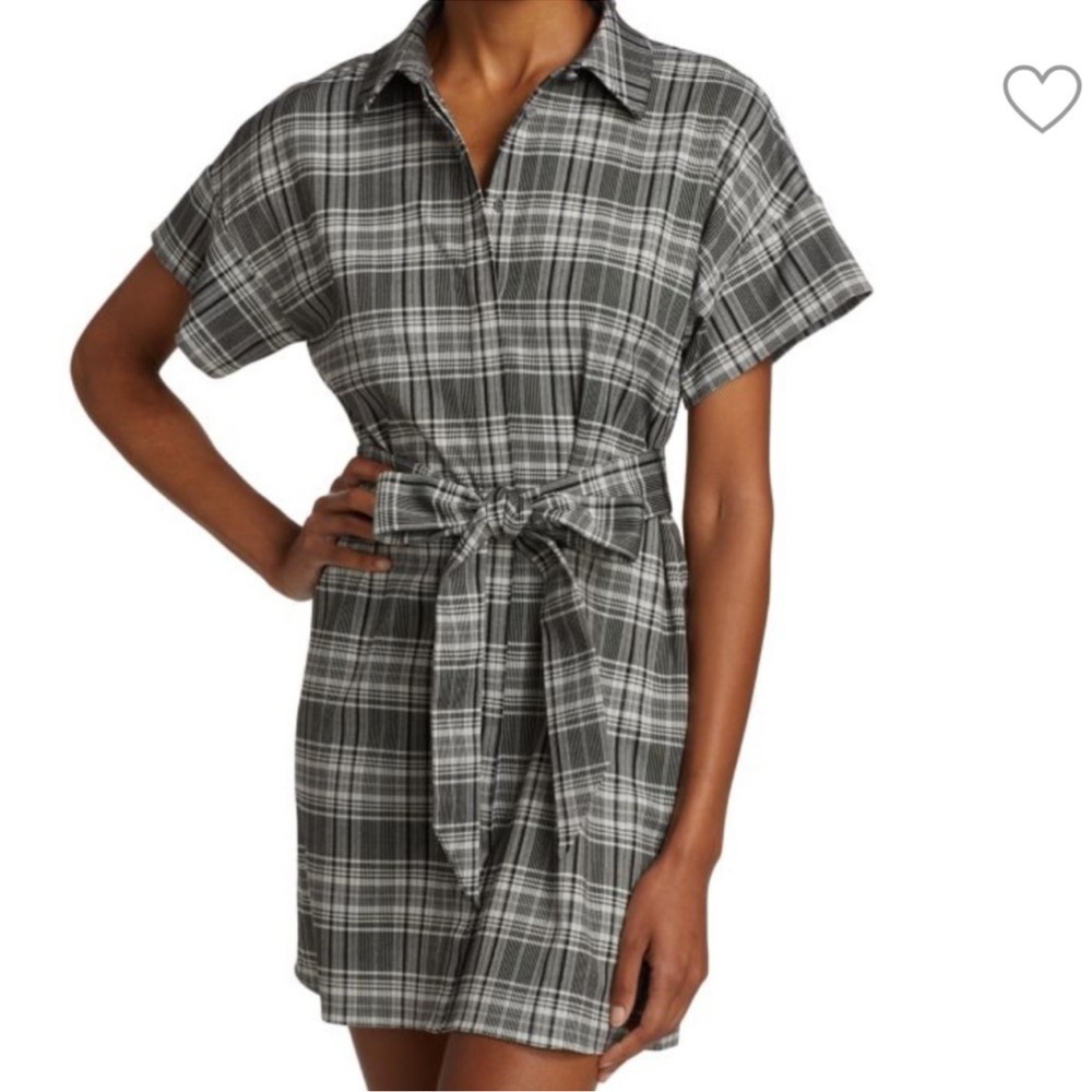 Alice + Olivia Lucette Plaid Belted Mini Dress Black & Gray Size Large - Picture 2 of 11